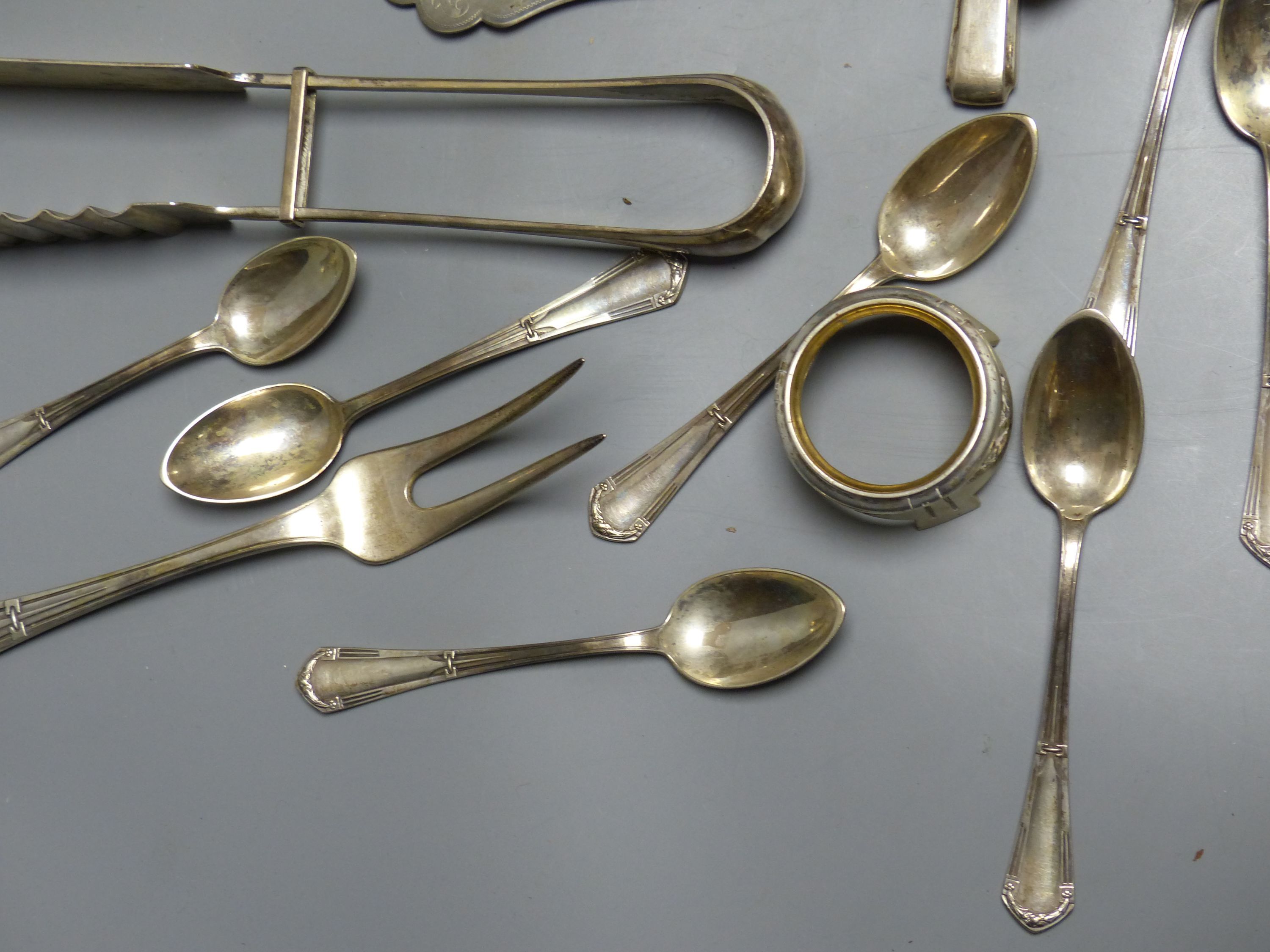 Four Austro Hungarian white metal salts and a quantity of assorted similar flatware etc.